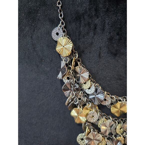 Women's Statement Disc Necklace in Gold and Silver with Lobster Clasp Chain - Picture 3 of 4